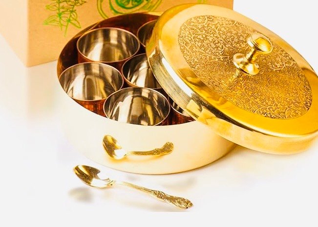 Brass Masala Dabba: Handcrafted Indian Spice Box with 7 Containers - Image 3