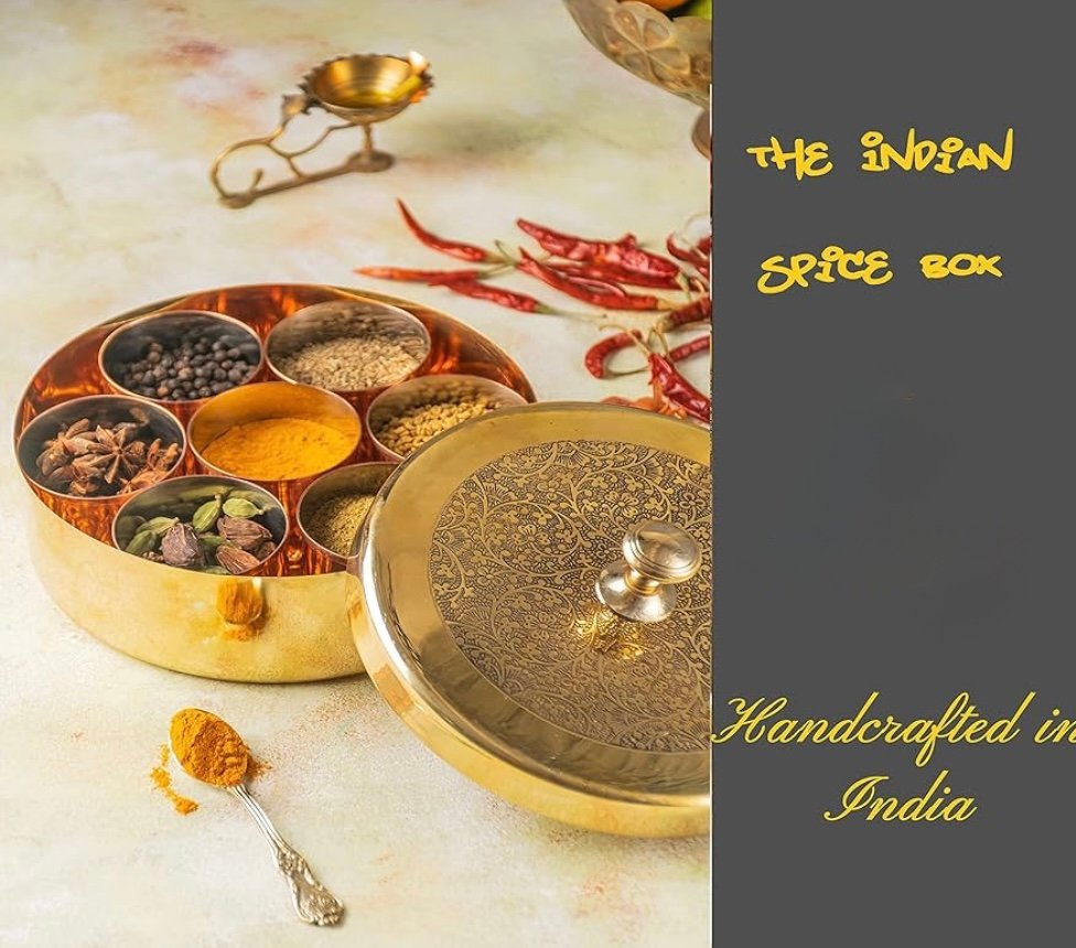 Brass Masala Dabba: Handcrafted Indian Spice Box with 7 Containers - Image 4