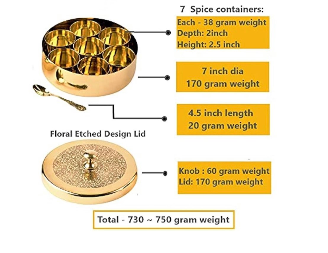 Brass Masala Dabba: Handcrafted Indian Spice Box with 7 Containers - Image 5