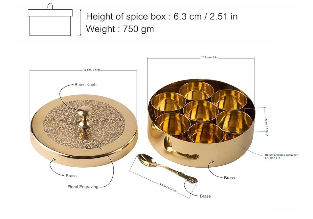 Brass Masala Dabba: Handcrafted Indian Spice Box with 7 Containers - Image 6