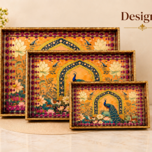 Handcrafted Wood Serving 3 Piece Tray Set: Available in various ethnic patterns