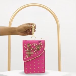Zari Handwork Silk Crossbody Phone Bag: Rajasthani Style Indian Accessory