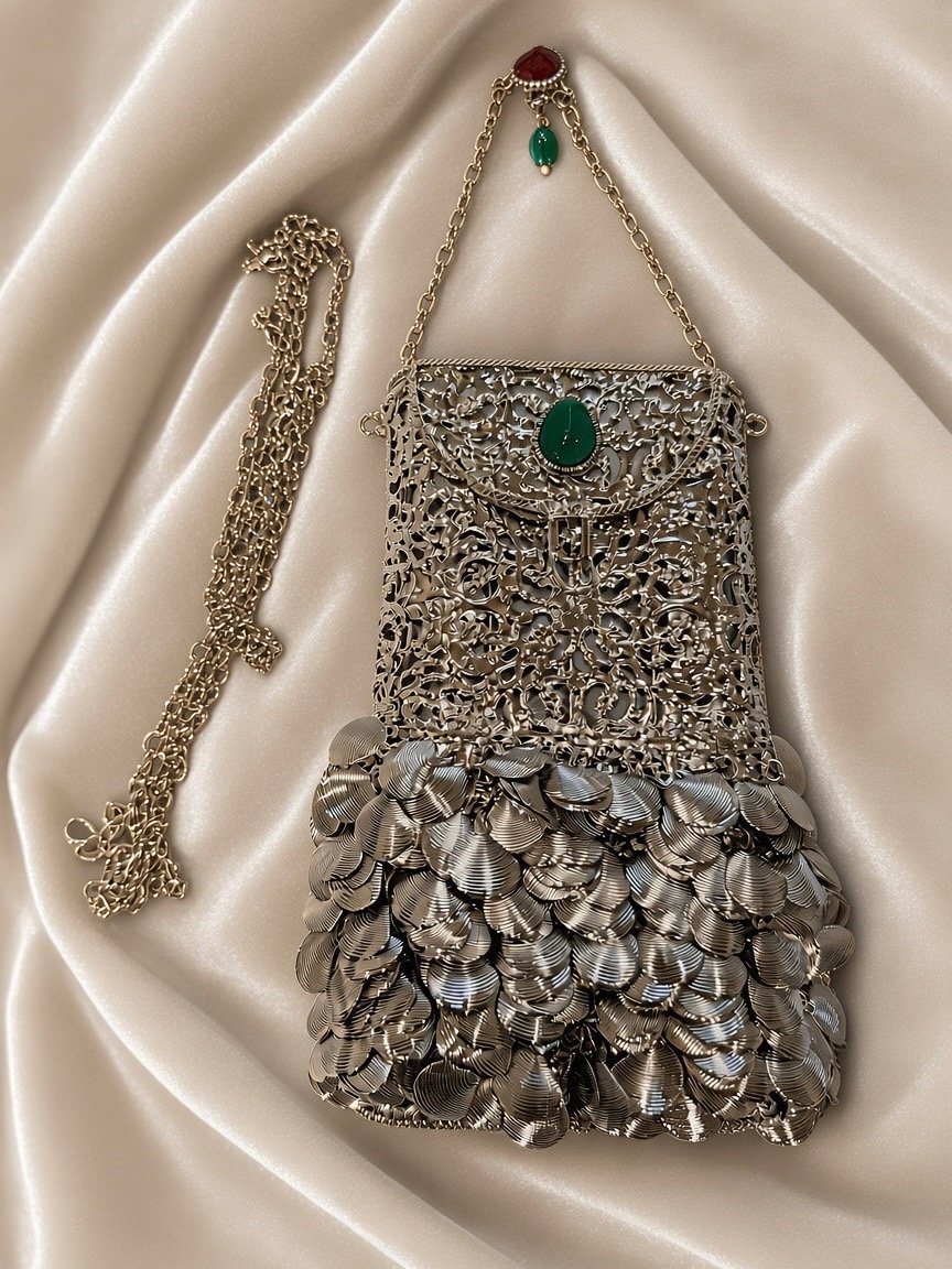 Handmade Brass Mobile Phone Clutch | Wearable Saree Bag, Tuck-In Clutch - Image 6