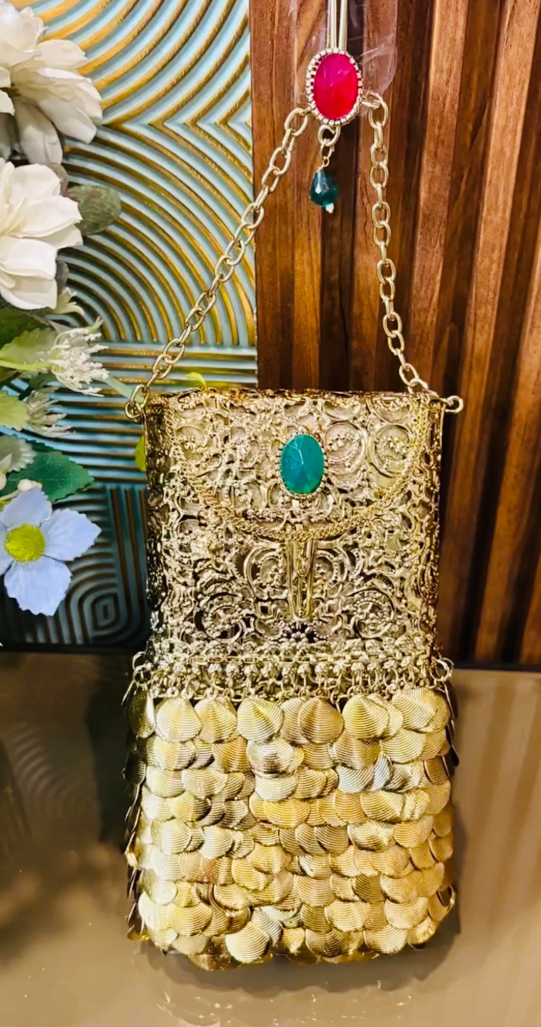 Handmade Brass Mobile Phone Clutch | Wearable Saree Bag, Tuck-In Clutch - Image 5
