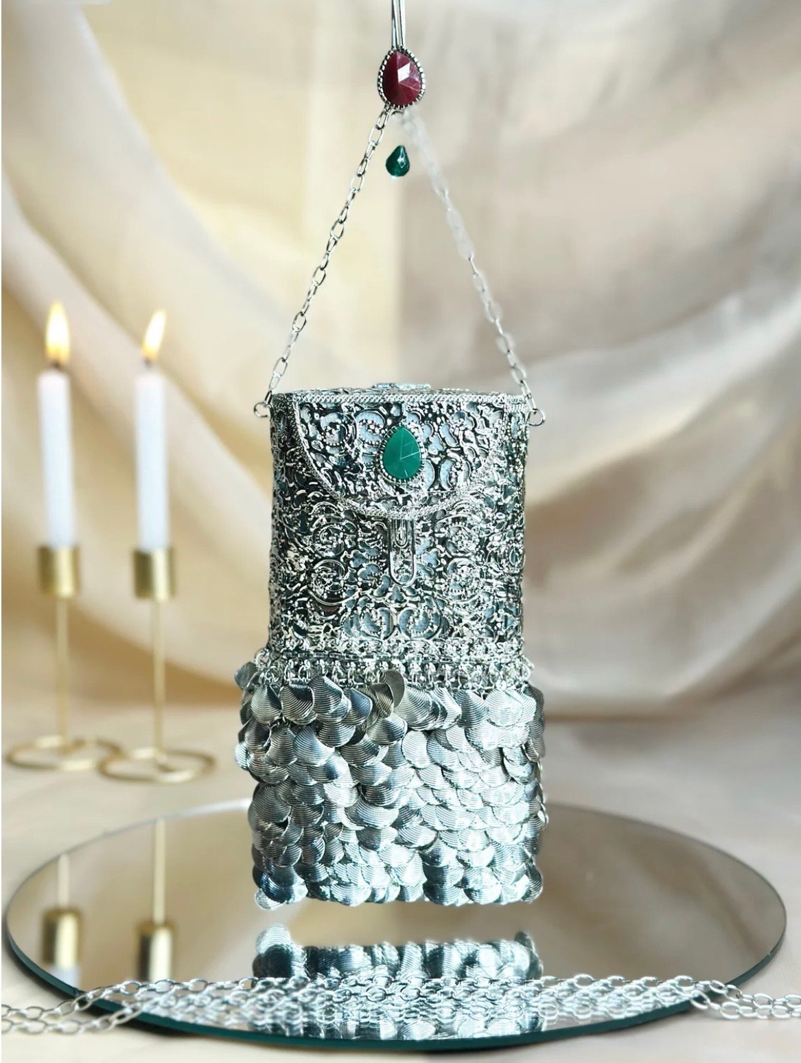 Handmade Brass Mobile Phone Clutch | Wearable Saree Bag, Tuck-In Clutch - Image 2