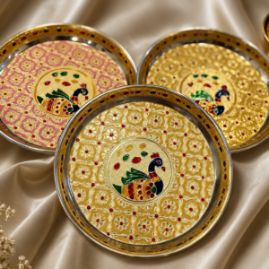 Meenakari Steel plates for Return favors  for Pooja, Navaratri , Diwali, Housewarming 7 inch