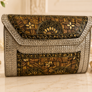 Handmade Mosaic Round Clutch/Bag – Modern Evening Style Chain Hanging Metal Purse