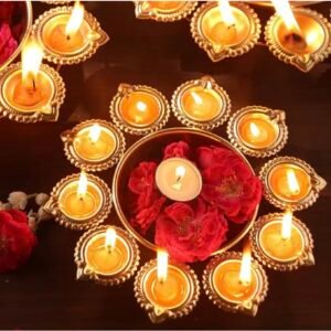 Metal Diya Urli Bowl in gold finish for festival decor (10 inch)