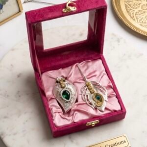 German Silver Tilak Chopra Set – Haldi Kumkum Box, Velvet Gift Box