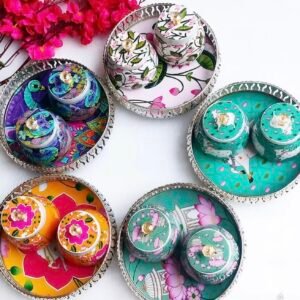 German Silver Decorative Tray & Jar Sets - Indian Return Gifts for Housewarming/Wedding Gift