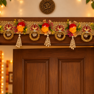 Handmade Indian Toran: 42" Zari & Pearl Door Hanging - Diwali Decor