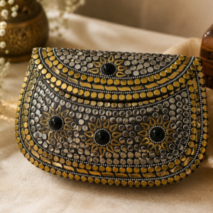 Handmade Metal Clutch/Bag with chain- Modern Evening Style Chain Hanging Metal Purse