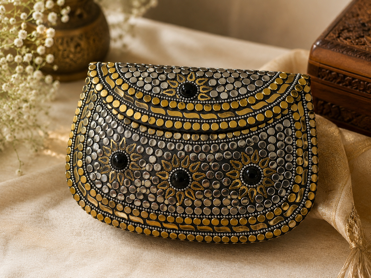 Handmade Metal Clutch/Bag with chain- Modern Evening Style Chain Hanging Metal Purse