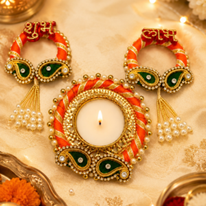 Handmade Shubh Labh Wall Hanging with Tealight: Diwali Decor, Indian Festive Gift