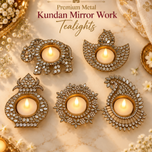 Decorative Kundan and Mirror work Metal Tea-light holders