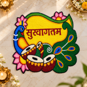 2FT Handmade Rangoli Mat | Indian Puja Aasan| Wool Rangoli | Temple Home Décor