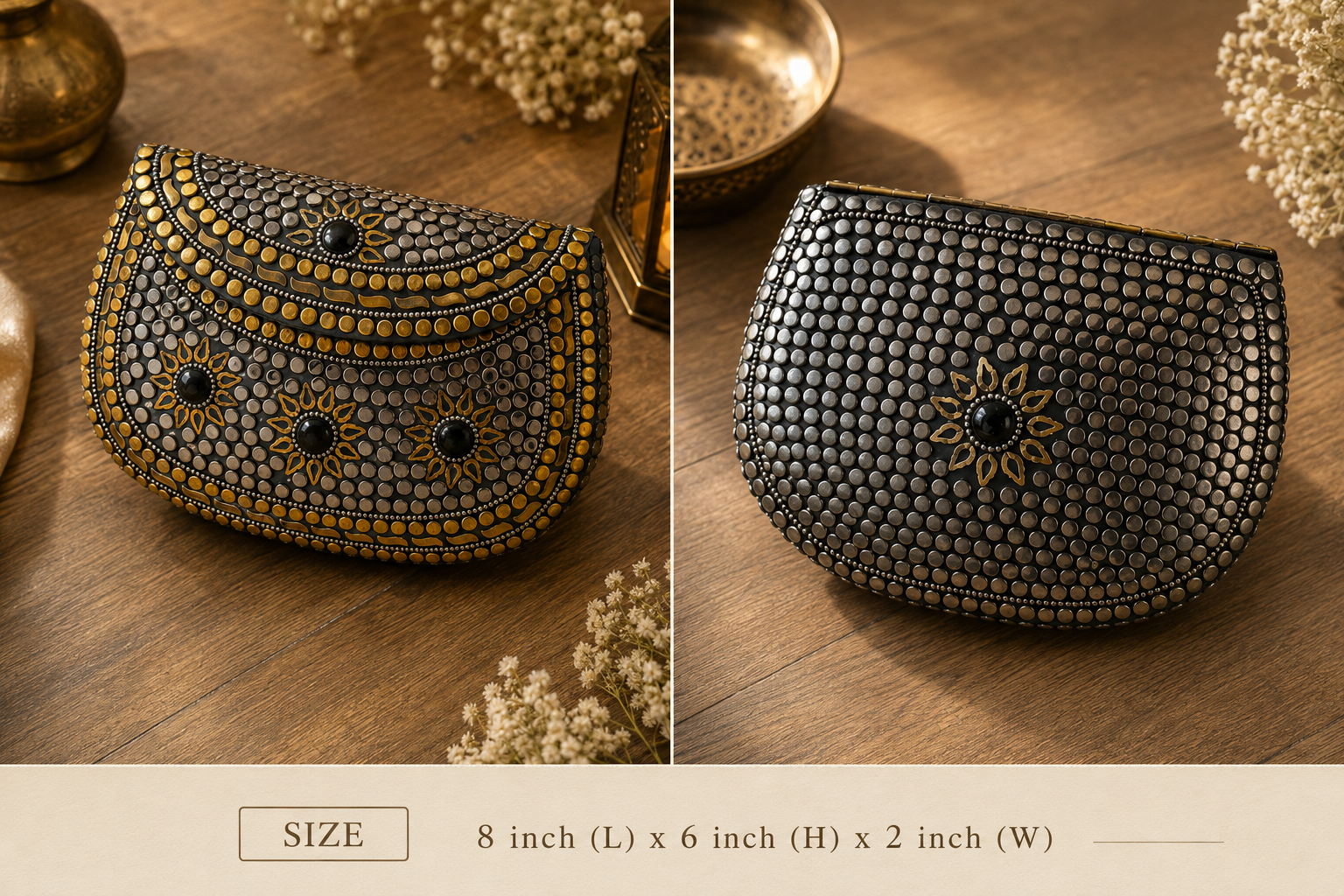 Handmade Metal Clutch/Bag with chain- Modern Evening Style Chain Hanging Metal Purse - Image 2