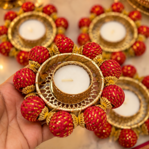 Handmade Diwali Tea Light Holder Pair, Festive Indian Decor