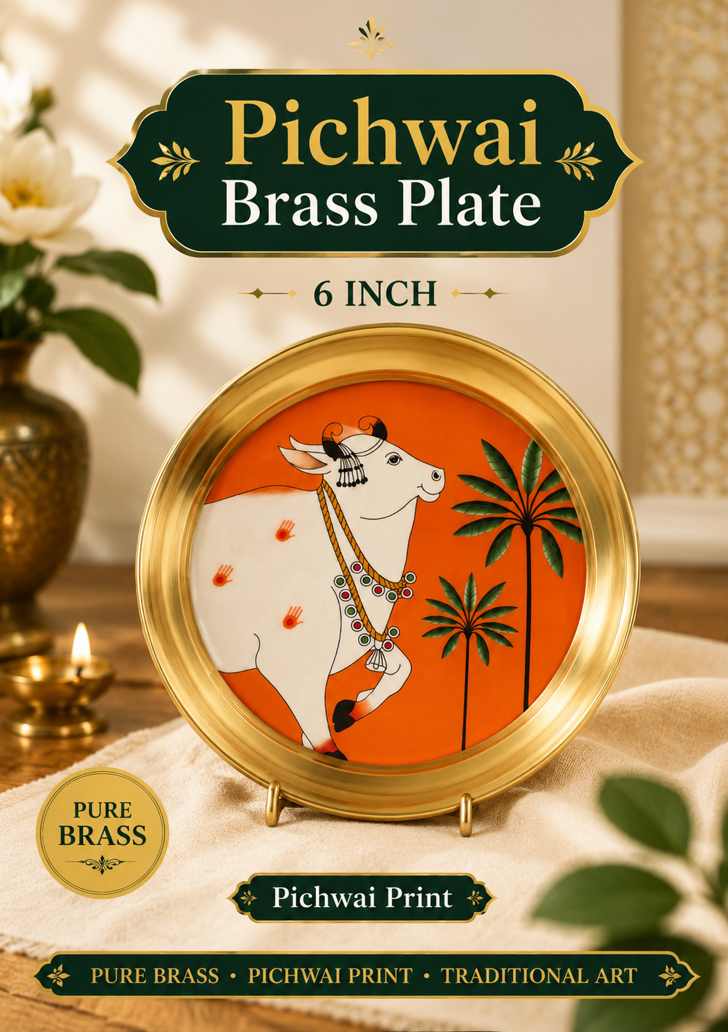 Pichwai Brass plates for Return favors for Pooja, Navaratri , Diwali, Housewarming - Image 3