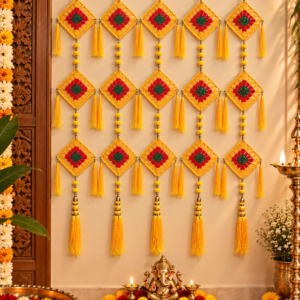Set of 5 - Handmade yellow thread Hanging Latkan Toran For Home, Festival