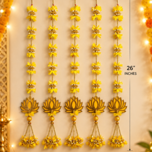 Set of 5 - Lotus flower hanging Yellow: Indian Festive Decor