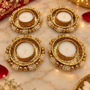 Handcrafted Golden Pearl Tea Light Candle Holders
