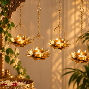 Gold Finish Metal Diwali Hanging Diya 3 inch for Gifting/Pooja/Diwali