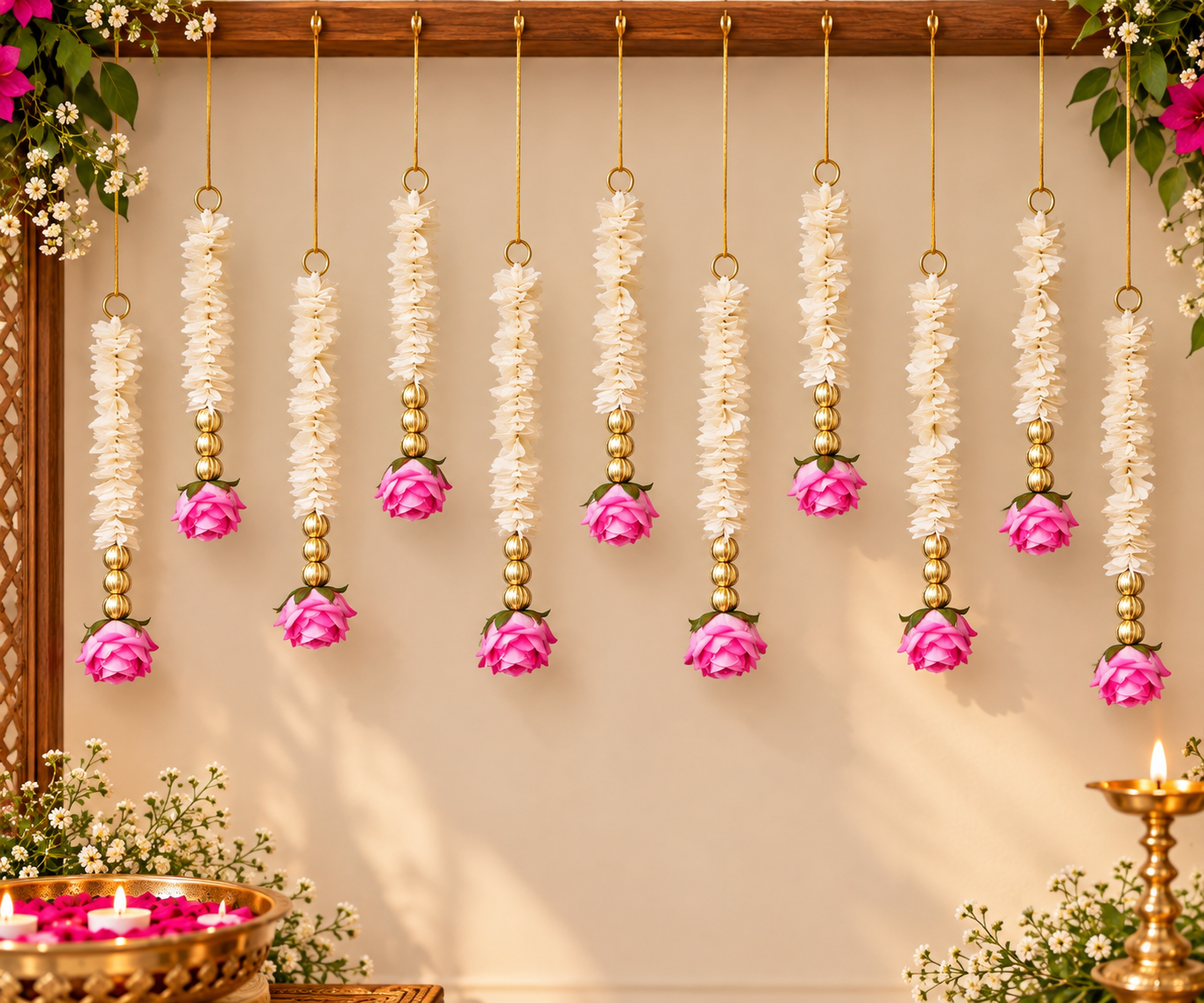 Set of 5 - Flower hanging strings, Diwali & Festive Decor 2ft