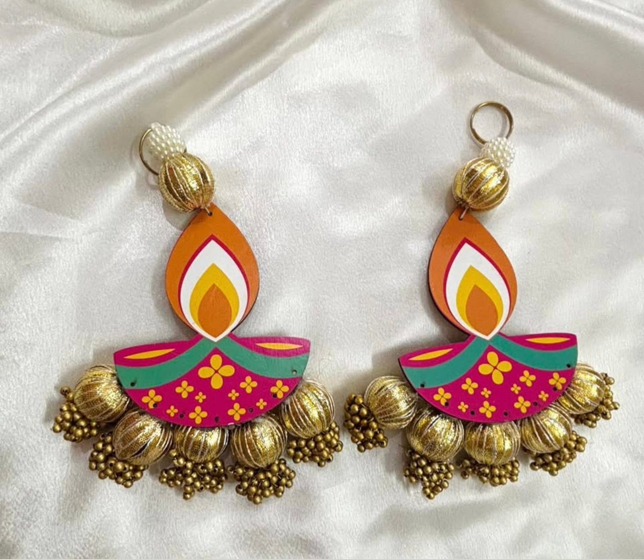 Handcrafted Wooden Diya Wall Hanging Pair: Diwali Festive Decor - Image 2