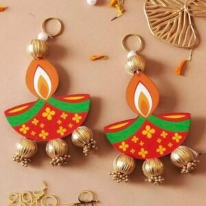 Handcrafted Wooden Diya Wall Hanging Pair: Diwali Festive Decor