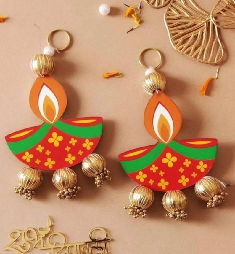 Handcrafted Wooden Diya Wall Hanging Pair: Diwali Festive Decor
