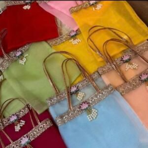 Organza Favor Bag with Lotus Hanging, Pooja, Indian Wedding ,Haldi , Mehandi, handmade Return Gift Bag