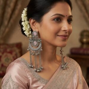 Kashmiri Ghungroo Jhumkas, Festive Silver Plated Metal Earrings, Lightweight Statement Jewelry