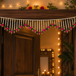 Elegant Indian Toran Pearl & Flower Door Hanging - Festive Decor