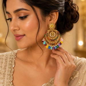 Multicolor Kundan Chandbali Earrings/Traditional Indian Festive Earrings