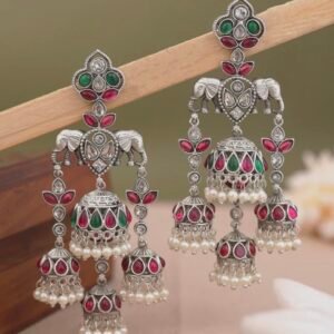 Silver  Multi-Jhumki Earrings Traditional Indian Festive Earrings