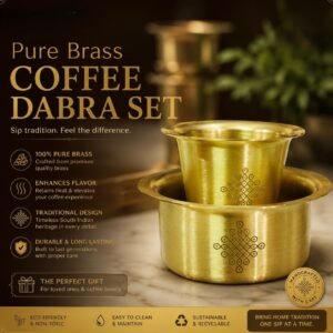 Brass Davara Tumbler Set with Kolam - Traditional Indian Filter Coffee Cup & Bowl, Wedding Return Gifts and Bulk Favors