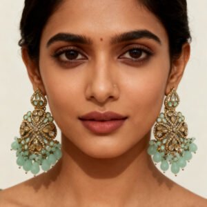 Statement Kundan Earrings, Indian Bridal Wedding Jewelry – Lightweight Party Wear